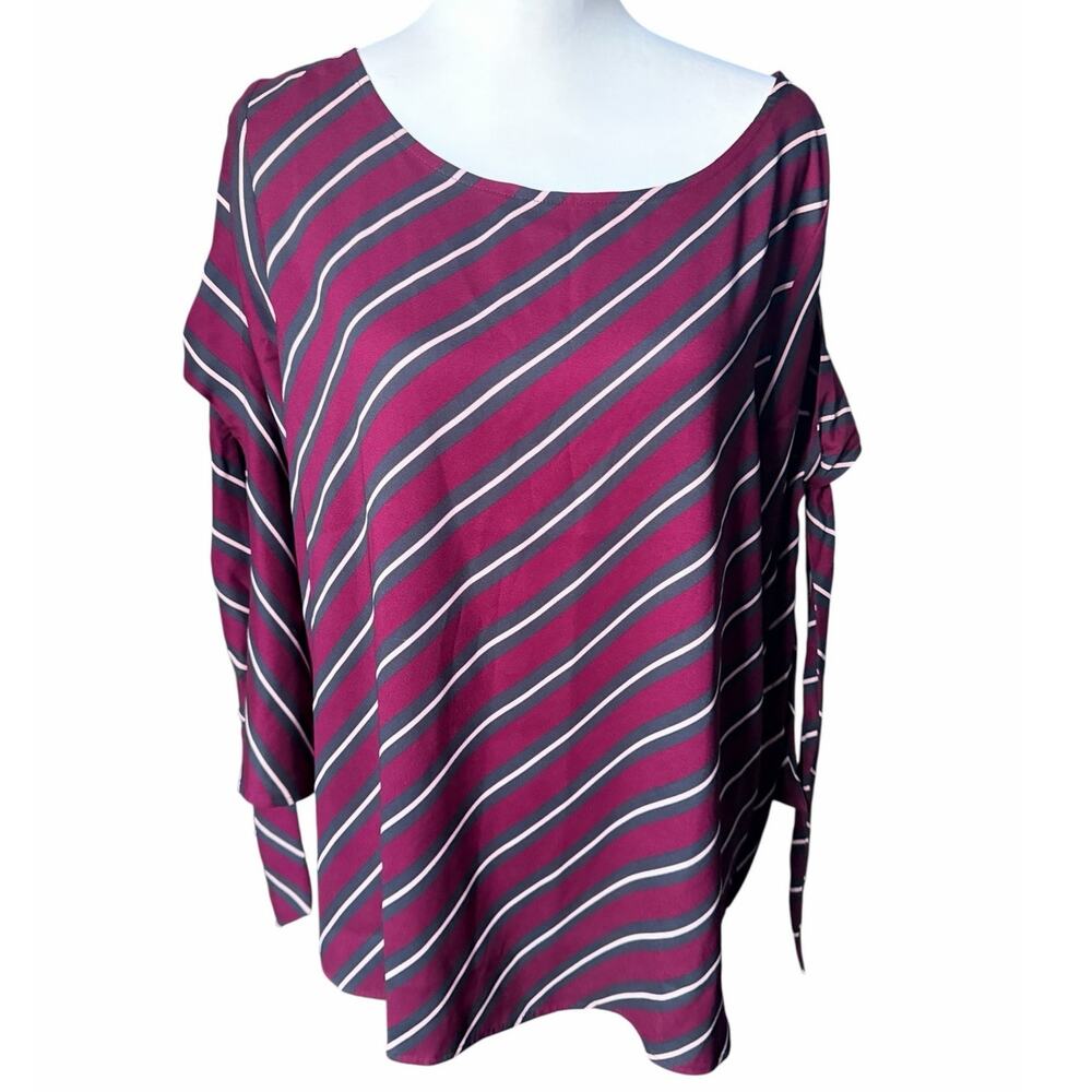 Ann Taylor 3/4 Sleeve / Long sleeve top Petite Large Maroon Gray and White
